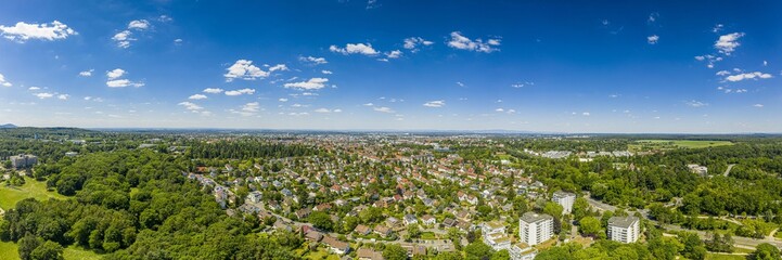 Panoramic drone picture of Darmstadt in Germany from University area