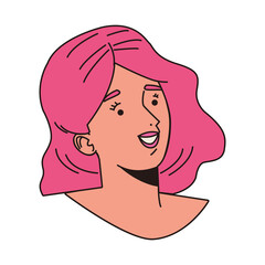 young woman female head with pink hair character