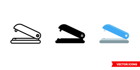 Stapler icon of 3 types. Isolated vector sign symbol.