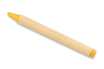 Yellow wax crayon on white background with clipping path to remove shadow