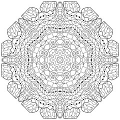 Hand drawn zentangle mandala for coloring page.