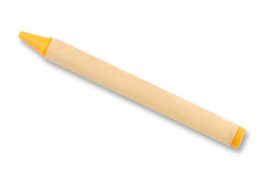 Yellow wax crayon on white background with clipping path to remove shadow
