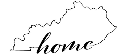 Map of Kentucky, vector graphic, outline with the word home 