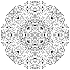 Hand drawn zentangle mandala for coloring page.