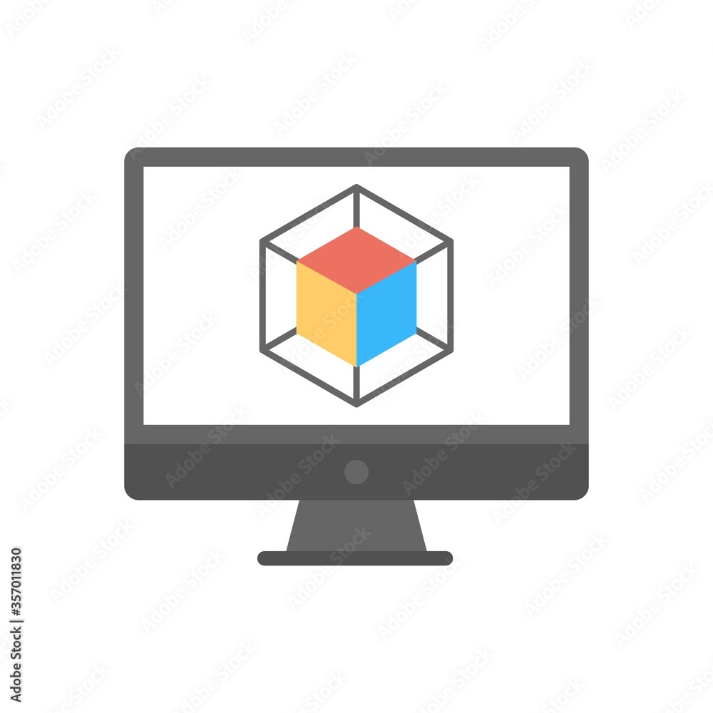 Poster three dimensional computer graphics icon. flat design style.