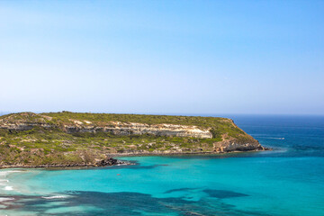 Landscape of paradise island beach. Blue water seascape. Summer.