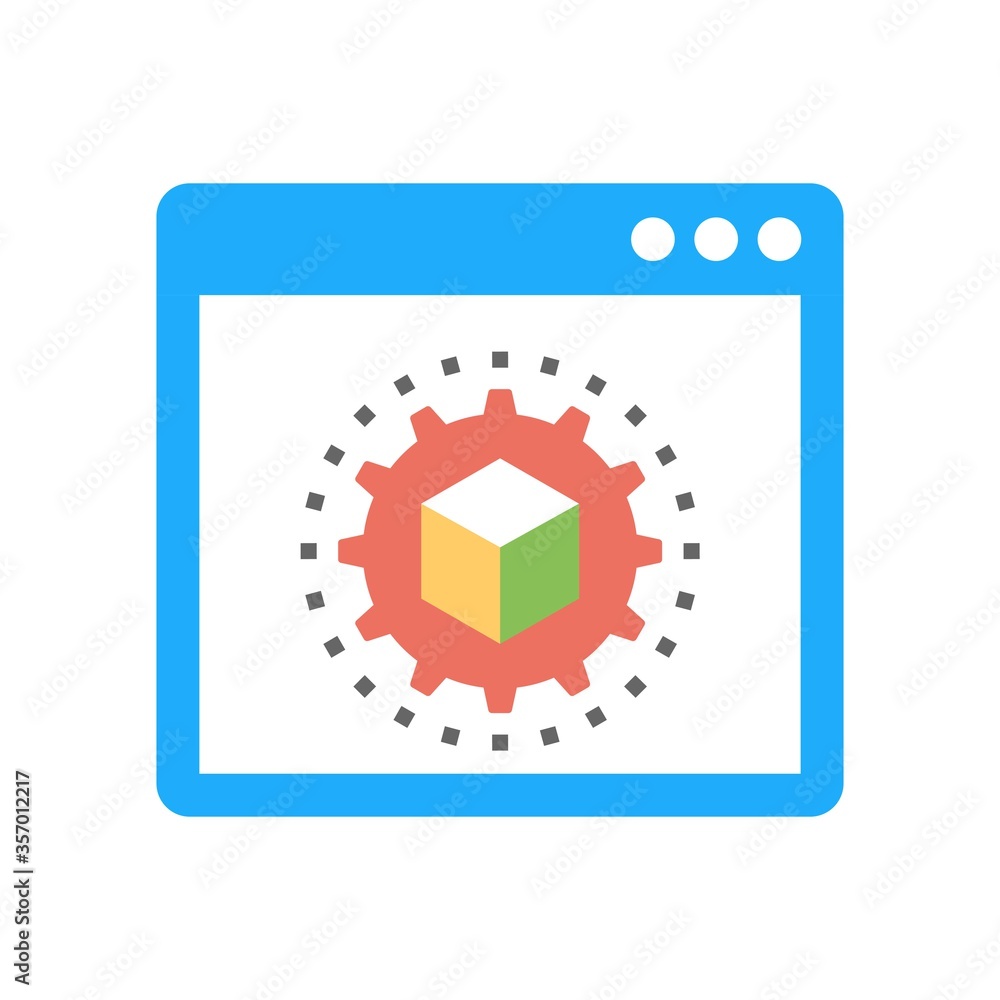 Poster web page with gear and cube. three dimensional web design icon.