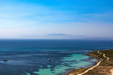 Fototapeta na wymiar Landscape of paradise island beach. Blue water seascape. Summer.