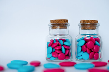 red and blue candies in jars