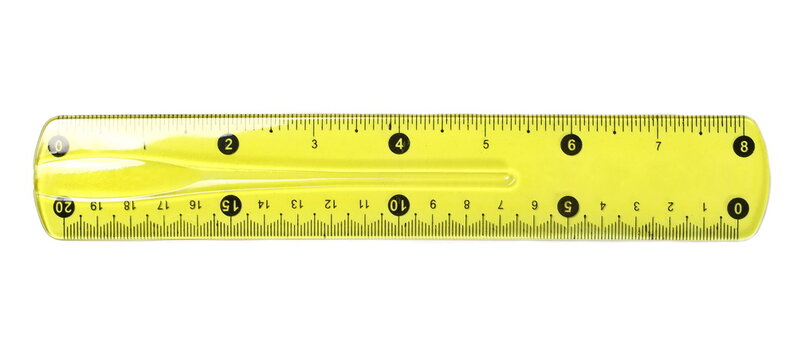 Yellow ruler plastic transparent isolated on white background, with clipping path