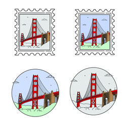 GOLDEN GATE BRIDGE ICONS IN SAN FRANCISCO - obrazy, fototapety, plakaty