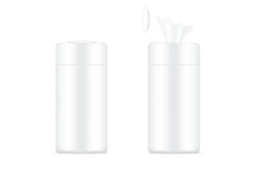 3D mock up realistic wet wipe bottle packaging product. household and healthcare concept design.