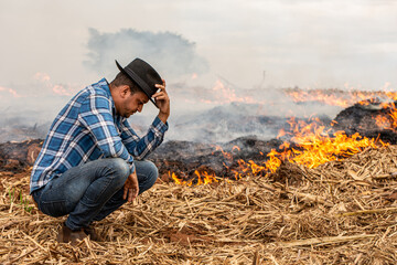Farmer desperate for fire to hit his farm. Burned on dry days destroying the farm.