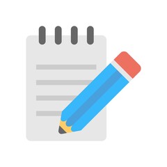 Pencil and notepad icon in flat design style.