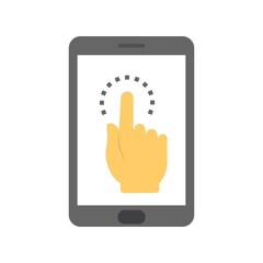 Mobile touch screen icon in flat design style. User finger on smartphone screen illustration.