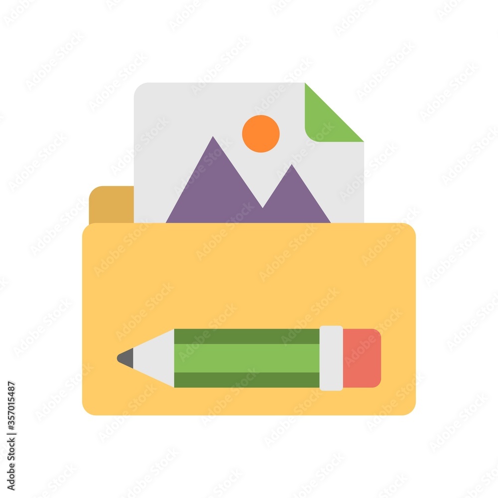 Poster folder with image file and pen. design folder icon in flat style.