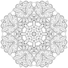 Hand drawn zentangle mandala for coloring page.