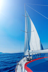 Sailing. Ship yachts with white sails in the open Sea. - 357017641