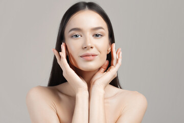 Young beautiful woman with clean perfect skin closeup