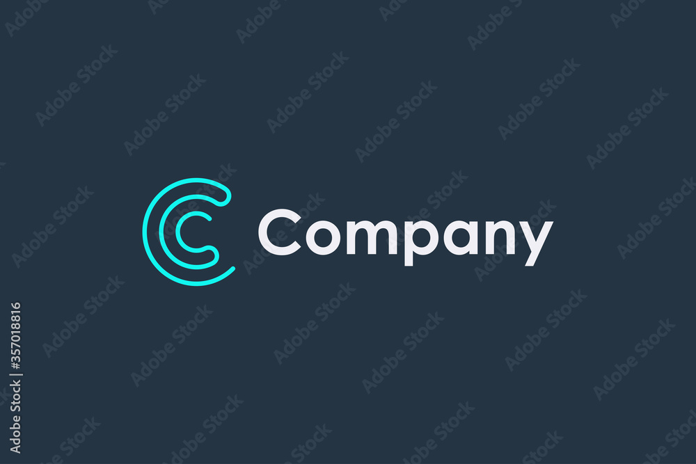 Poster abstract initial letter c logo. blue circular line style isolated on dark blue background. usable fo