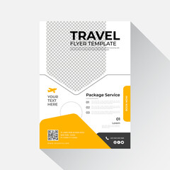 Travel flyer template design with contact and venue details