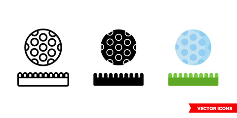 Golf ball and grass icon of 3 types. Isolated vector sign symbol.