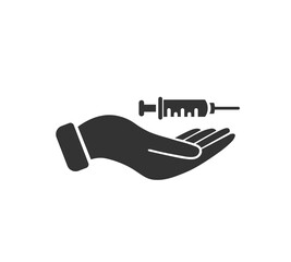 Hand holding syringe with injection line icon
