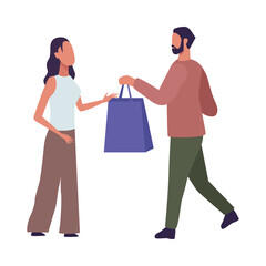 young couple fashion wear with shopping bag characters