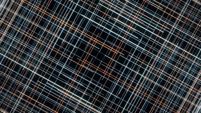 Hypnotic neon grid on black background. Animation. Animated background of intersecting neon lines creating square pattern. Computer graphics in creating background