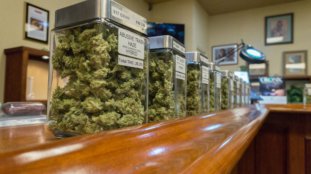 Jars of marijuana strains