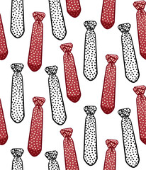 Red flat style and black outline style neckties with dots print seamless pattern on white background