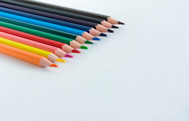 Color pencils isolated on white background. 
defocus
