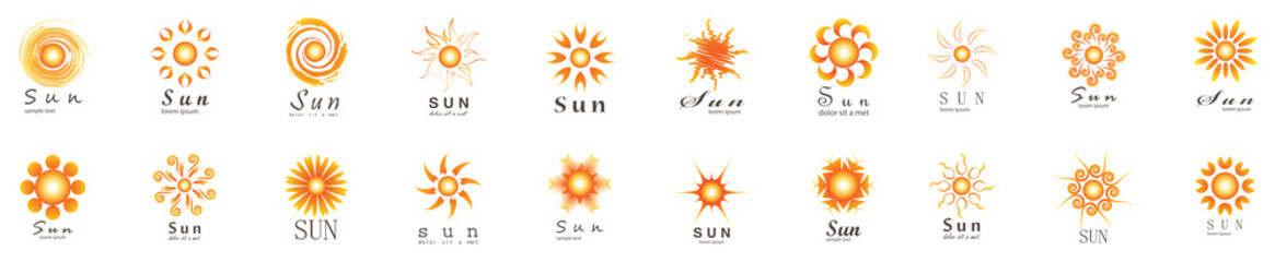 Abstract Sun Logo And Icon Set - Isolated On White Background, Vector Illustration. Abstract Sun Logo And Icons For Solar Energy Logo And Sunburst Icon Design. Abstract Sun, Vector Illustration