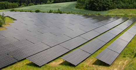 Photovoltaic Solar Farm with black panels as complete facility
