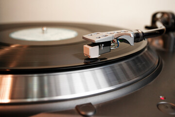 close up of a record player