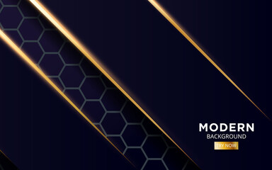 modern abstract dark blue background banner design, with shine gold line.Overlap layers with paper effect on textured background.