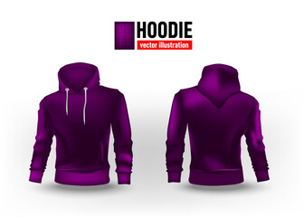 Vector illustration dark purple hoodie sweater. Mens training sweatshirt high neck long sleeve vector template.   
