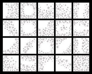 Set. Confetti of shooting stars. Gray and pink stars. Luxury holiday background. Abstract texture on a white background. Design element. Vector illustration, eps 10.