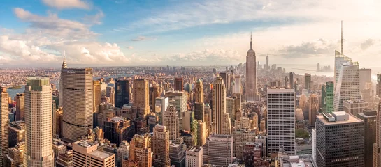 Fototapeten New York City skyscrapers, aerial panorama view © tanyaeroko