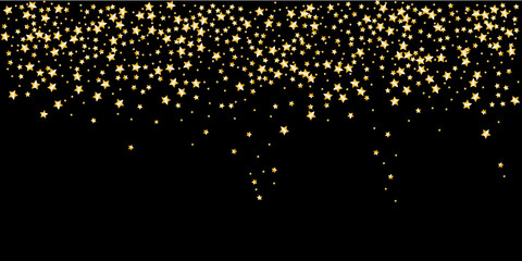 Confetti of shooting stars. Gold stars. Luxury holiday background. Abstract texture on a black background. Design element. Vector illustration, eps 10.
