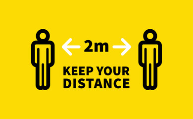 Social distancing safety measure sign. Keep your distance 2 meters away. Person standing vector icon.