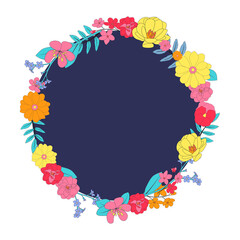 Hand drawn flower natural frame background. Vector Illustration