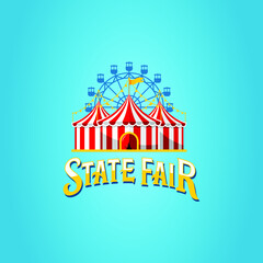 make a 3 statefair circus with a text logo and blue background