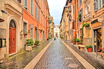Castel Gandolfo, Lazio, Italy  - View of the main street  of the town. - obrazy, fototapety, plakaty