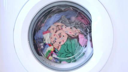 Laundry Machine Washing Disinfecting, Cleaning Clothes Chores, Spinning and Rotating, Household, Housework, Woman Working in Laundromat