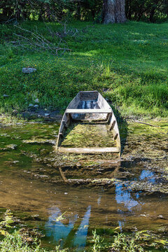 old abandoned and submerged boat