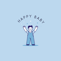 Vector illustration with simple flat character - happy smiling kid - children center logo design templtae , invitation or greeting card design template