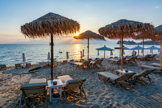 Sunset on Siviri beach, Kassandra peninsula, Chalkidiki, Greece