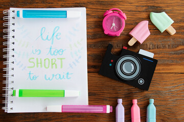 Flat lay stylish set. School stationery. Back to school concept. Top view of modern school supplies...