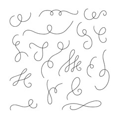 Swirls and curves. Underlines, borders, dividers. Vector set of notebook doodles. Collection of hand drawn flourishes.